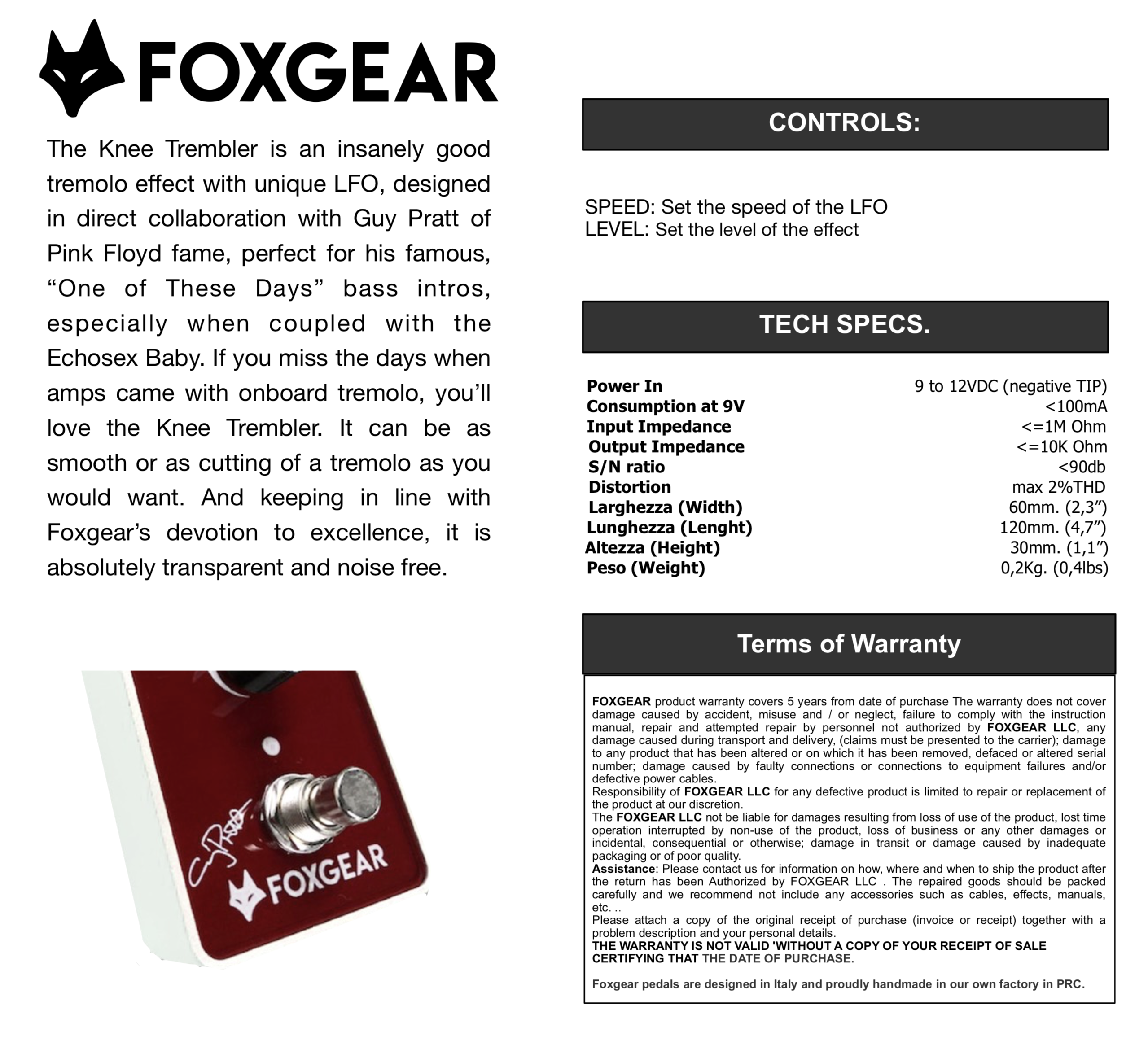 Foxgear Pedals Knee Trembler Tremolo