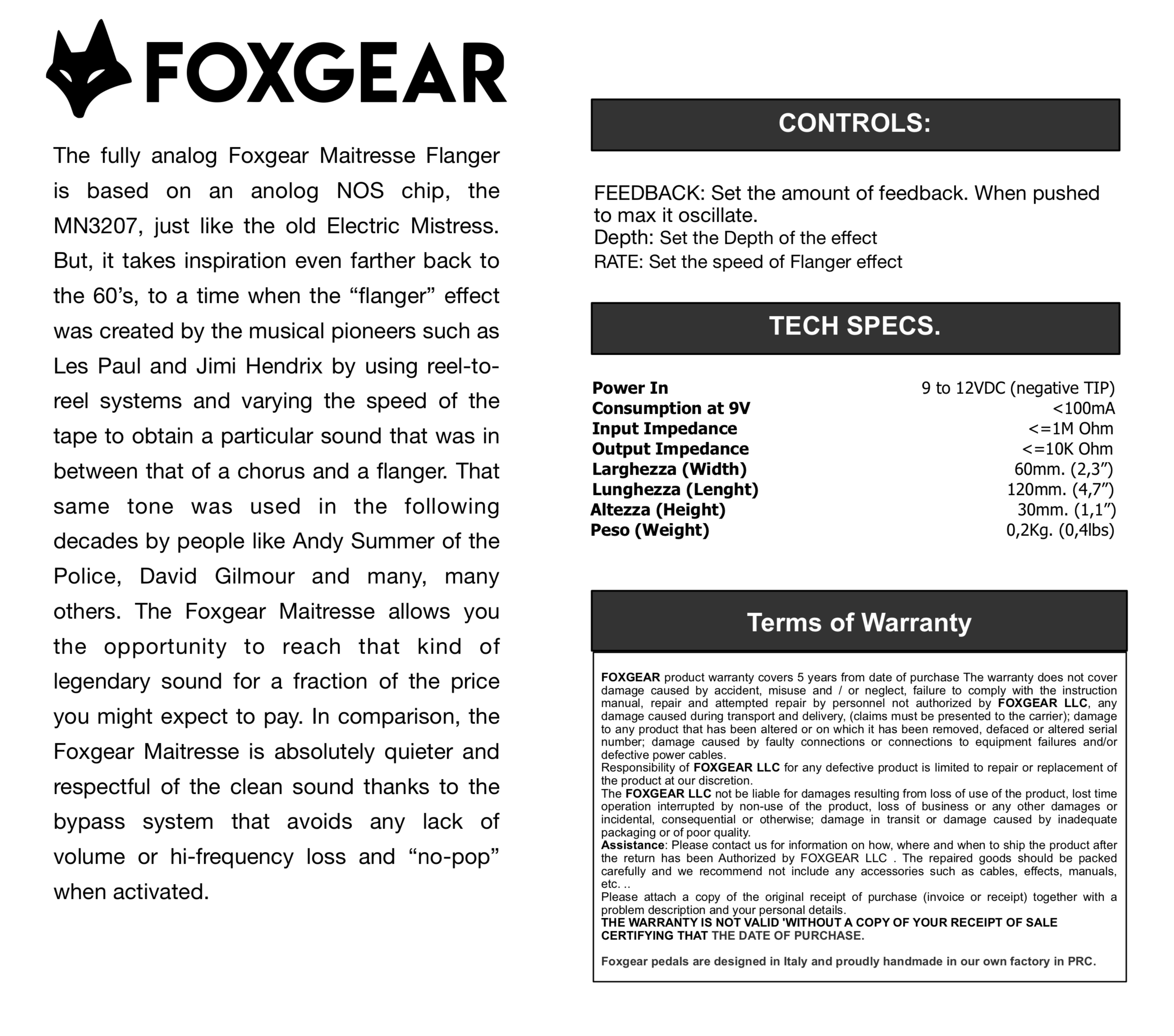 Foxgear Pedals Maitresse Flanger