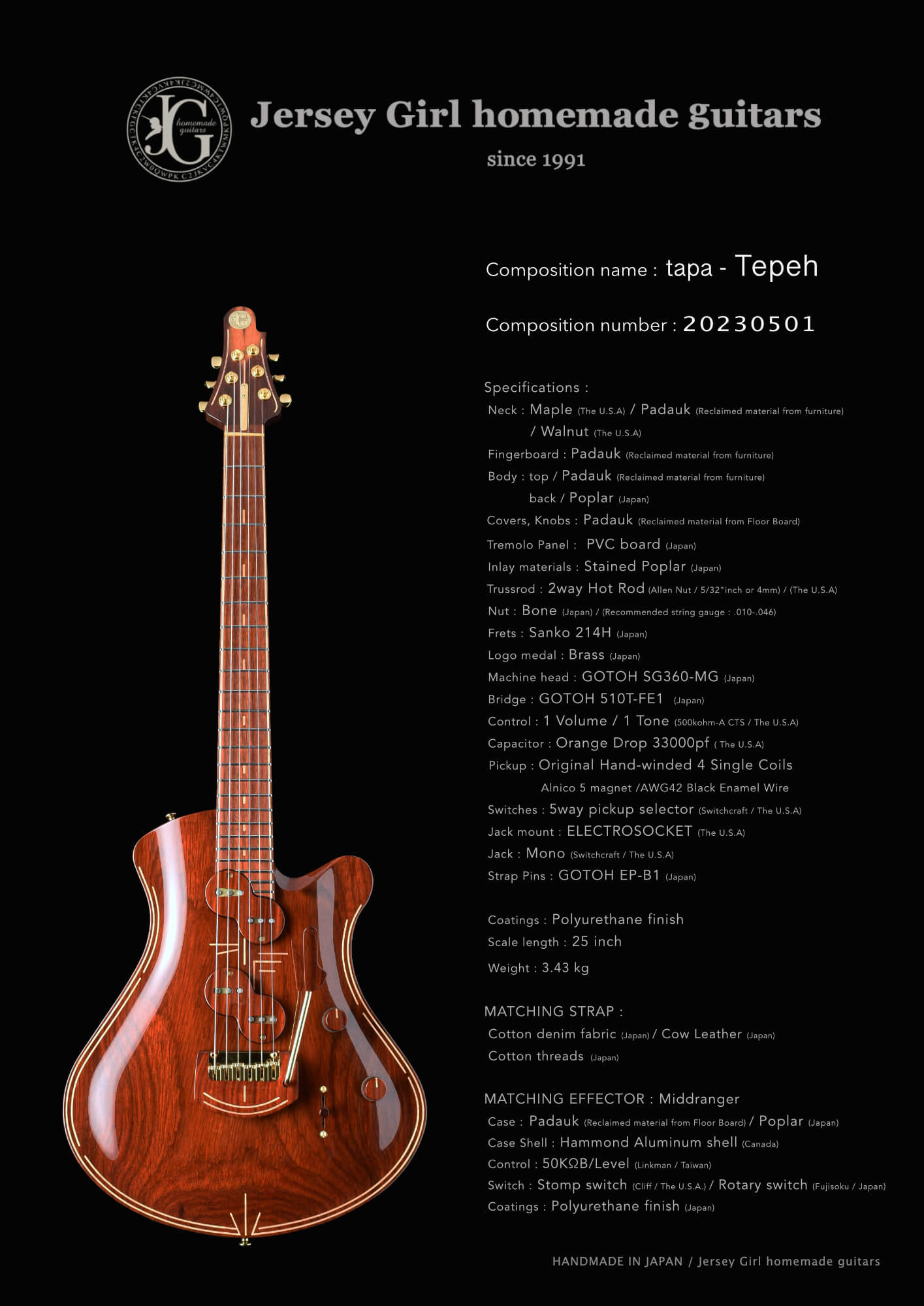 Jersey Girl Homemade Guitars Tapa - Tepeh